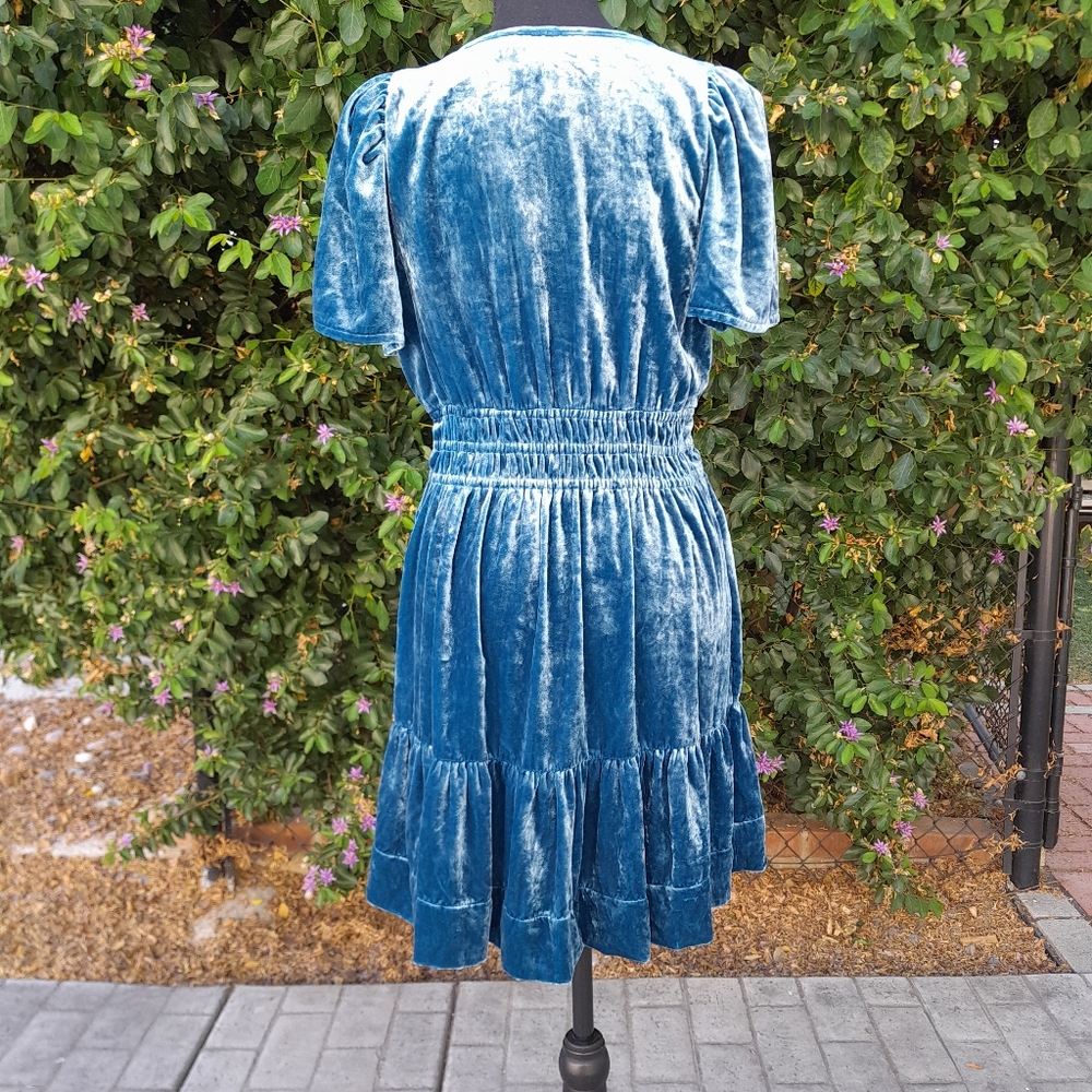Anthropologie Somerset Women’s Small Velvet Blue Short-Sleeve Tiered Dress NWT - Picture 6 of 15